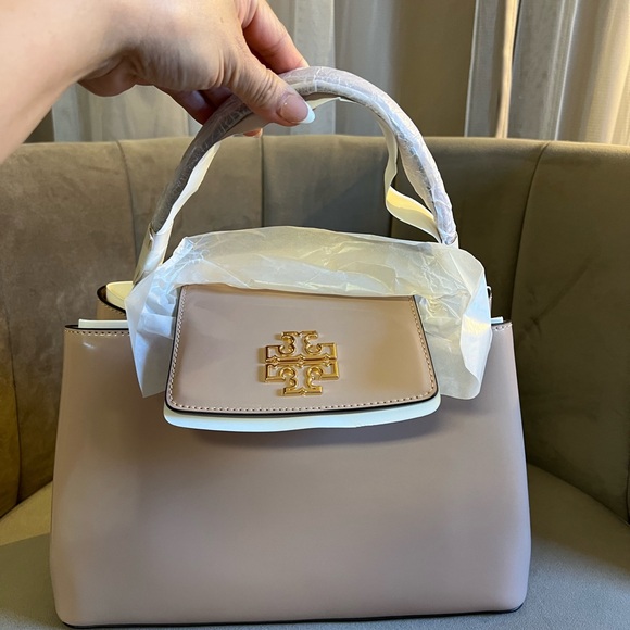 Tory Burch Beige Leather Satchel with Gold Hardware